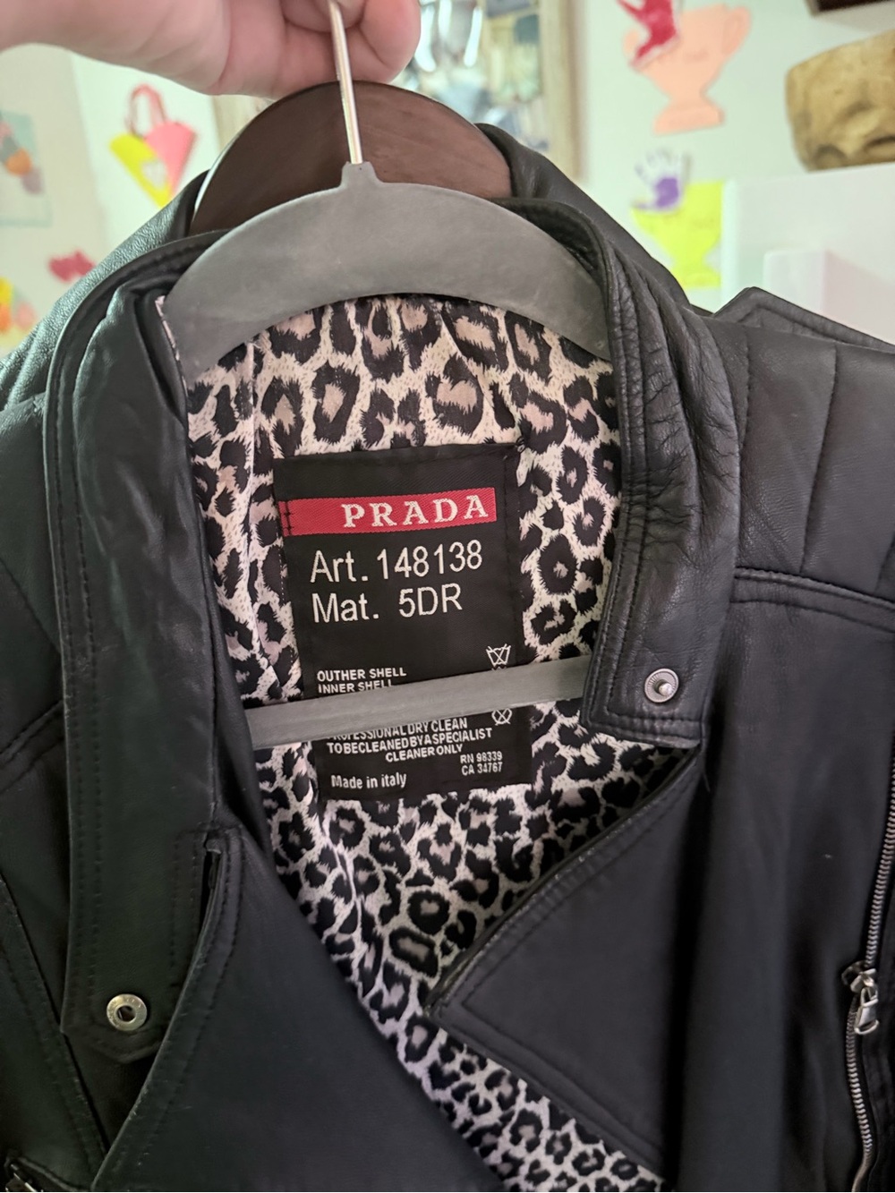 Prada Black Leather Jacket with Leopard-Print Lining